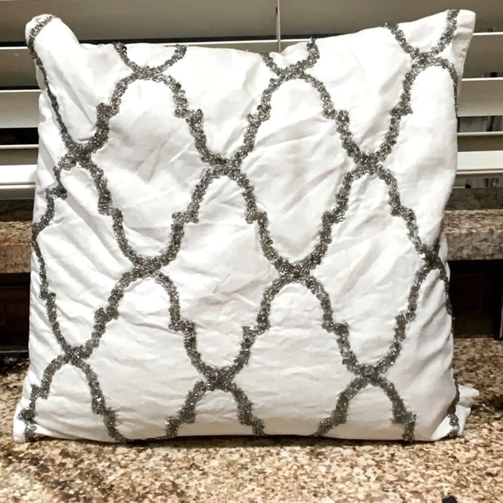 Price‎ reduced Pottery Barn Natural white and silver beaded pillow